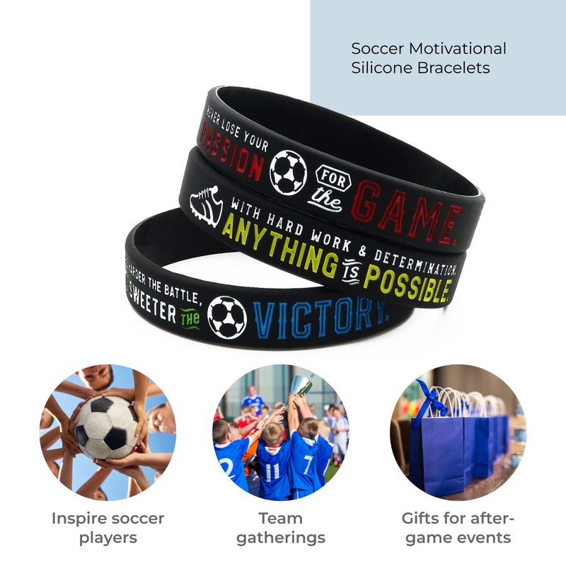 Inkstone (12-pack Soccer Motivational Silicone Bracelets - Wholesale Bulk Soccer Jewelry, Sports Gifts, Party Favors and Supplies, Soccer Bracelet For Boys - Image 4